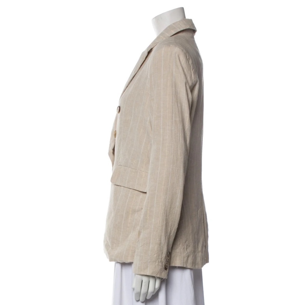 Joie Womens‎ Beige Gold Linen Cotton Lurex Pinstripe Double Breasted Blazer M - Picture 2 of 12